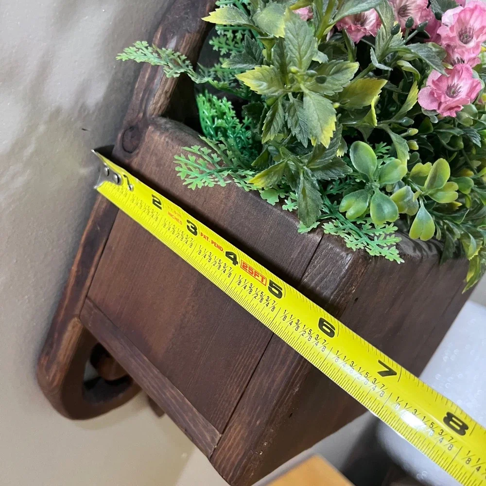 Vtg Rustic Wood Wall Pocket‎ Planter with Mirror Scrollwork Farmhouse Decor 32